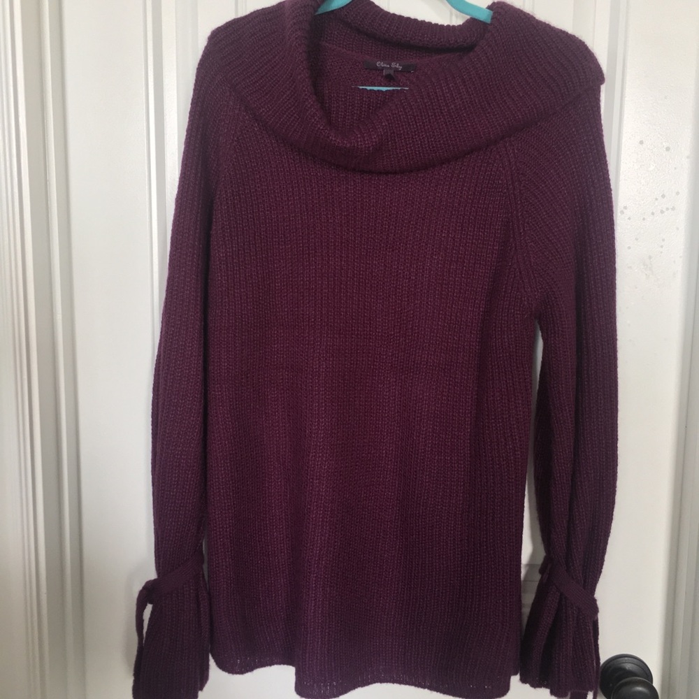 Purple cowl neck tunic style sweater